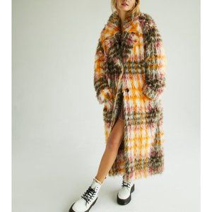 NWT Free People Cardi Plaid Faux Fur Coat / Plaid